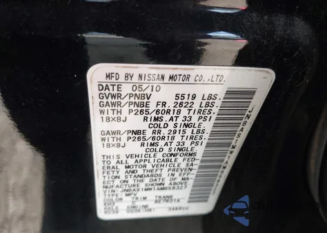 2010 Infiniti Fx35 from USA, damaged, VIN JN8AS1MW1AM856327